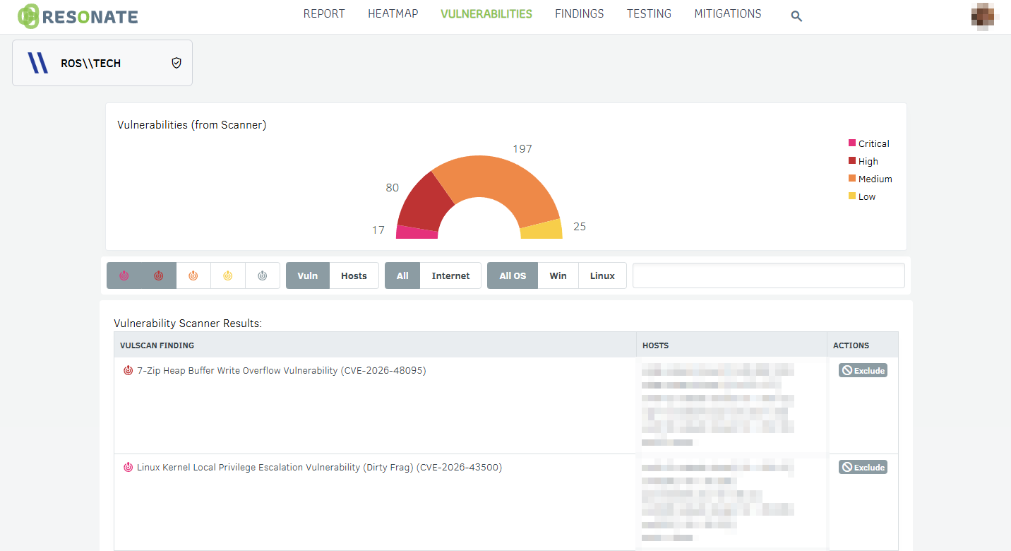 Resonate integrated vulnerability scanner results